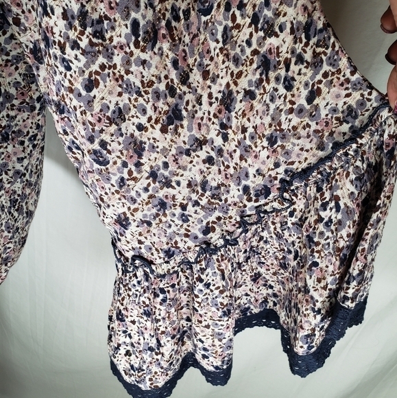 Nalini Navy and Pink with Gold Shimmer Open Front w/Tie Closure One Sz Fits All - Picture 3 of 11